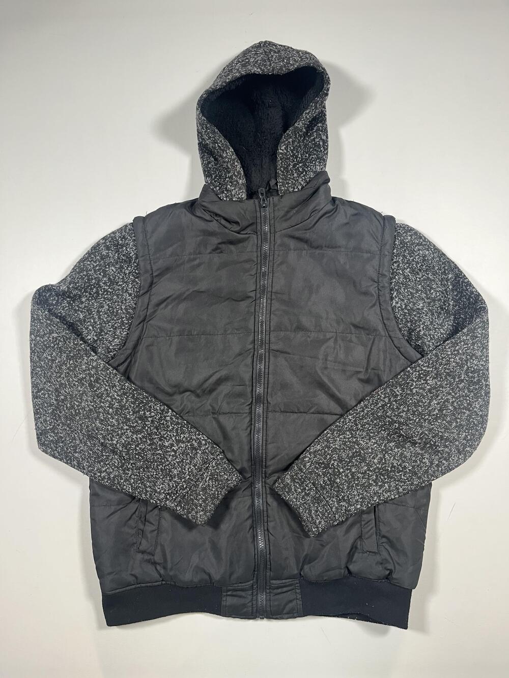 Distortion Jacket Mens Medium Black Hooded Puffer Fleece Lined Zip Up Winter